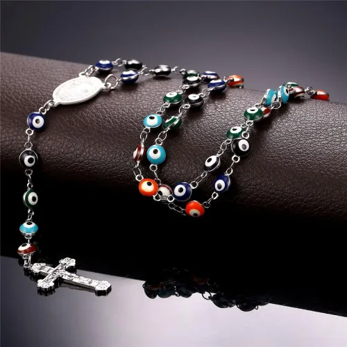 Vista 4 de U7 Catholic Gift Stainless Steel 18K Gold Plated Coin MedalCrucifix CrossVirgin MaryRosary Necklaces for Women Men