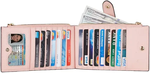 Vista 3 de Travelambo Billetera plegable con bloqueo RFID para mujer, con bolsillo con cremallera