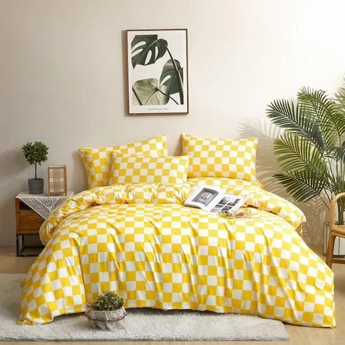 Vista 17 de Houseri Juego de funda de edredón de tamaño individual a cuadros azul claro y blanco para niños, juego de cama azul bebé para niños y niñas, juego