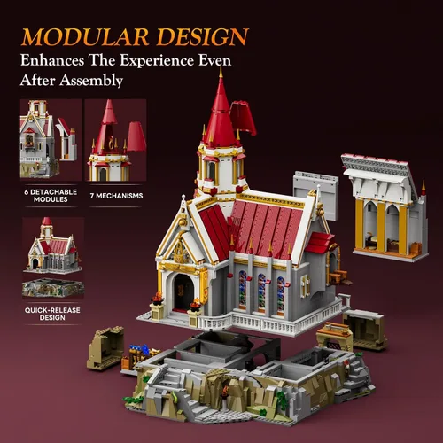 Vista 3 de LUMIBRICKS Castillo Medieval del Rey y Tesorería Conjunto de Ladrillos de Construcción - Colección Modular de Ciudad de la Edad Media