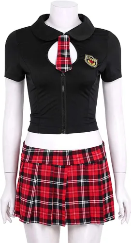 Vista 6 de YiZYiF - Disfraz de colegiala para mujer con falda plisada con camisa y corbata
