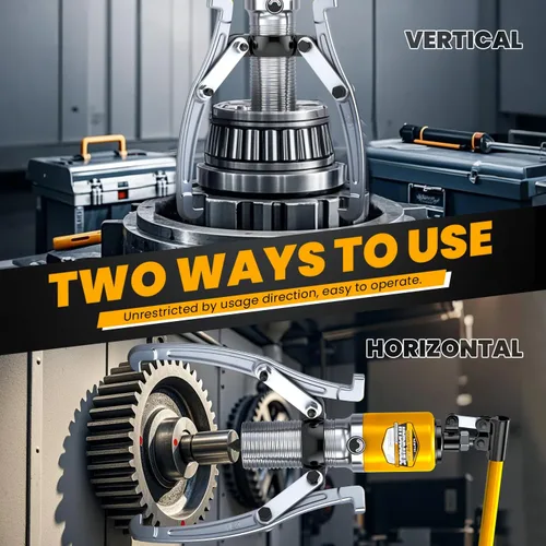 Vista 4 de NEWTRY Kit de extractor hidráulico de engranajes de 5 toneladas, separador de tracción de rodamientos de rueda, extractor de 3 mandíbulas, vertical