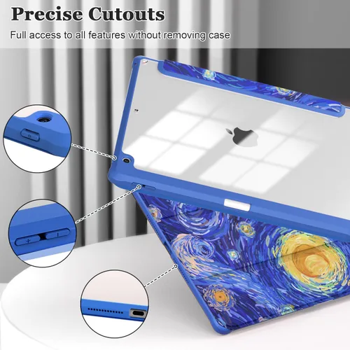Vista 6 de OKP Funda para iPad de 9ª/8ª/7ª generación (2021/2020/2019), iPad de 10.2 pulgadas con soporte triple, funda delgada para iPad de 9/8/7