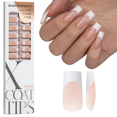 Vista 11 de btartboxnails - Uñas de punta francesa XCOATTIPS, 150 uñas largas cuadradas de punta francesa marrón a presión, uñas de gel con punta francesa