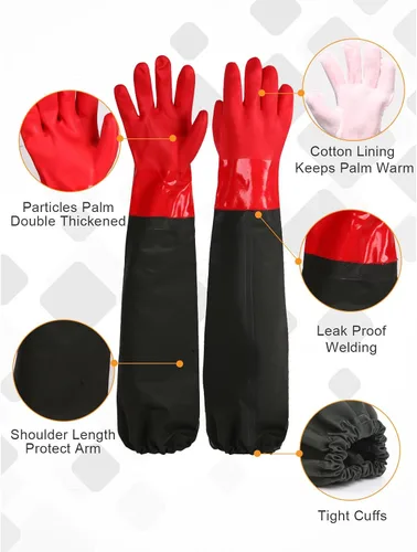 Vista 3 de Guantes impermeables extralargos de 25" con forro de algodón - Uso pesado, limpieza de acuarios y estanques, trabajo con mariscos
