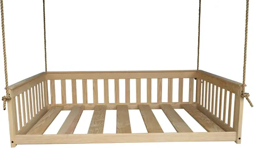 Vista 3 de Amish-Made - Cama de columpio de madera negra con cuerdas Pintura negra