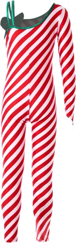 Vista 2 de Mono de Navidad para niñas, bastón de caramelo, a rayas, con lentejuelas, volantes, disfraz de ballet para bailar y animar