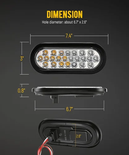 Vista 5 de Partsam 2 luces estroboscópicas ovaladas ámbar/verde de 6.5 pulgadas, 24 LED empotradas con patrones de flash cuádruple para remolque, luces