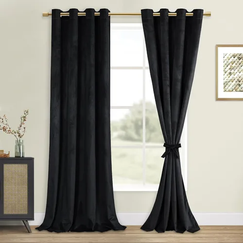 Vista 57 de DWCN - Juego de 2 paneles de cortina de terciopelo con ojales negros, tratamiento de ventanas con aislamiento térmico, apilables, decoración moderna
