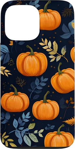 Vista 23 de iPhone 16 Calabazas y Hojas de Otoño Patrón Fondo Oscuro Caso