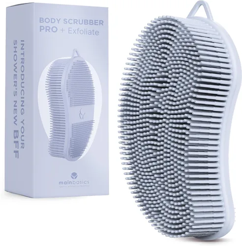 Vista 21 de MainBasics - Limpiador corporal de silicona de doble cara, negro, masaje Limpiador de ducha con nodos de masaje, alternativa de esponja