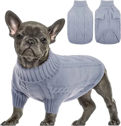 Vista 26 de Queenmore - Suéter de punto trenzado con cuello alto para perros pequeños, para climas fríos, para chihuahua, bulldog, teckel, carlino y yorkie, XS