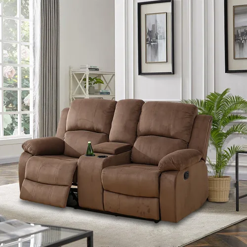 Vista 18 de Juego de muebles de sala de estar, juego de sofá reclinable de cuero, sofá reclinable y sofá biplaza, juego de sofá de cuero beige, juego de muebles