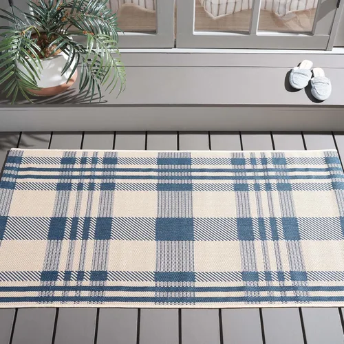 Vista 86 de SAFAVIEH Alfombra Lavable para Exteriores Colección Courtyard - 2'3" x 4', Beige y Azul, Patrón a Cuadros, No Desprende Pelusa y Fácil Limpieza
