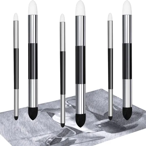 Vista 12 de Kosiz 6 lápices de esponja para mezclar de doble cabeza para frotar y pulir lavables, cepillo de esponja para frotar bocetos, reutilizable, mezcla