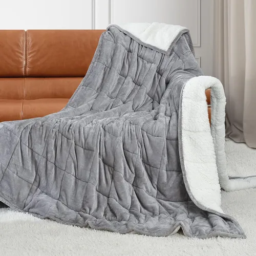 Vista 9 de Alomidds Manta con Peso para Adultos, Tamaño Twin 12 lbs Mantas con Peso, Manta Pesada con Forro Polar Suave y Brillante Reversible y Sherpa Cálido