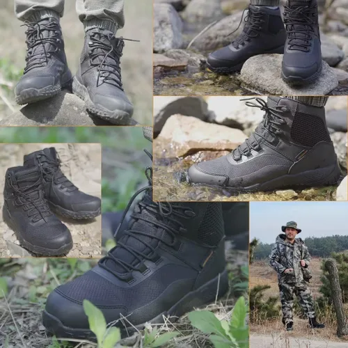 Vista 6 de Botas tácticas para hombres, botas de combate de punta suave de 6 pulgadas, impermeables y antideslizantes, botas de desierto para exteriores