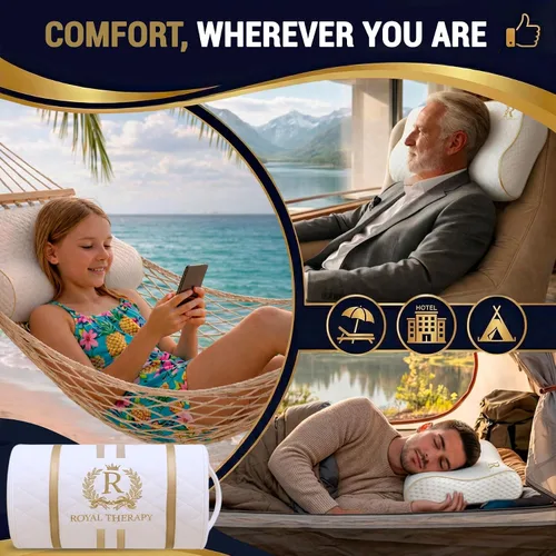 Vista 8 de Royal Therapy Almohada cervical de espuma viscoelástica de viaje – Almohada de contorno para dolor de cuello y hombros