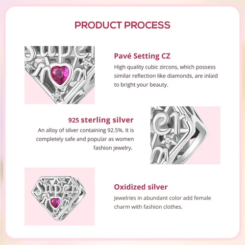 Vista 67 de Abalorios de plata de ley para pulseras, collares, familia para siempre, circonita cúbica, regalo de joyería para mujeres