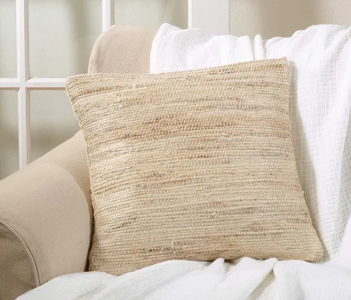 Vista 3 de SARO LIFESTYLE Chindi Collection - Almohada de yute rellena de plumón, 18 pulgadas, natural