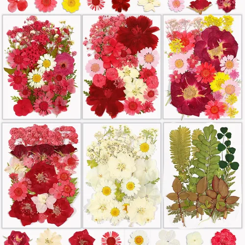 Vista 27 de Flores secas, 58 flores prensadas Resiners para manualidades Berry Red 58pcs