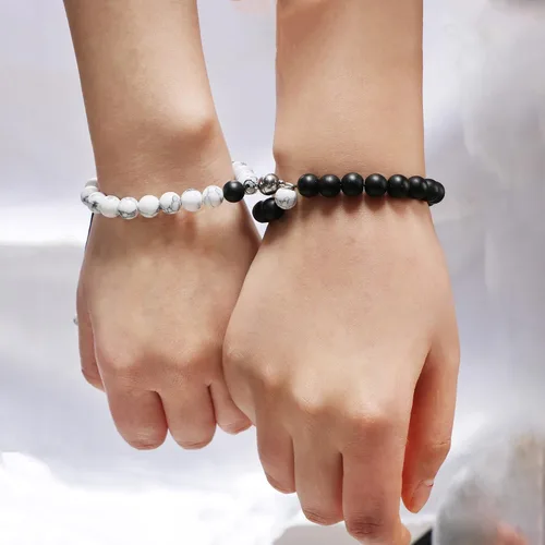 Vista 4 de Pulseras magnéticas a juego con tu novio y novia con cuentas para mujeres, hombres, amantes de los mejores amigos, pulseras de conexión para regalo