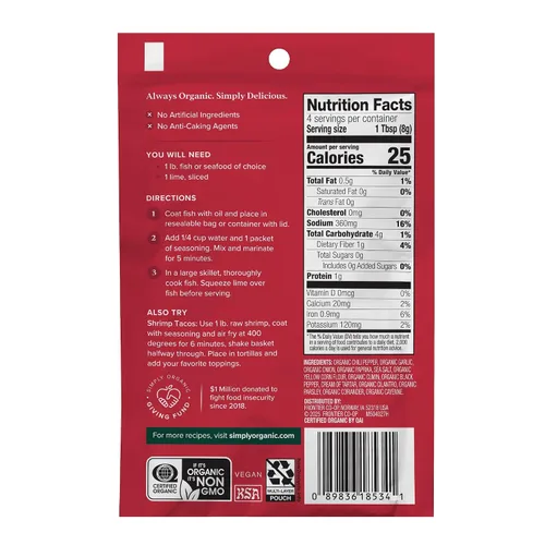 Vista 2 de Simply Organic Mezcla de condimentos, tacos de pescado, 1.13 oz