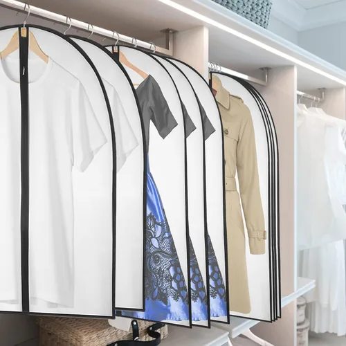 Vista 26 de Bolsas de ropa de 50 pulgadas para colgar ropa, fundas transparentes a prueba de trajes con refuerzos de 4 pulgadas para almacenamiento en armario