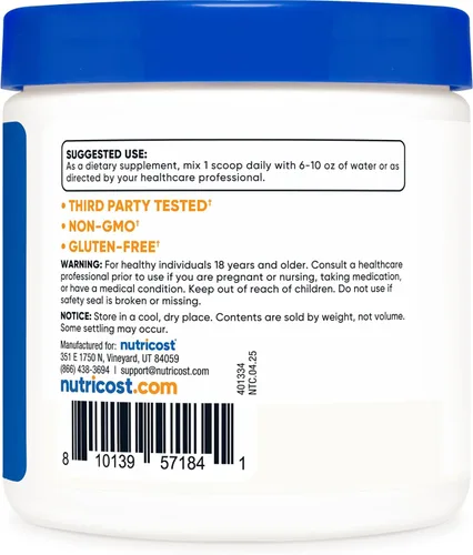 Vista 4 de Nutricost polvo de ácido ascórbico puro vitamina C, 1G por porción, alta calidad, soporte del sistema inmunológico., 1