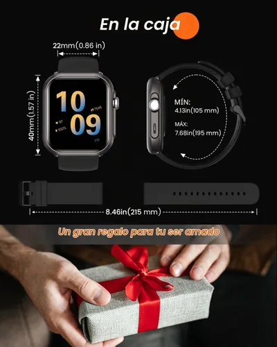 Vista 7 de Relojes inteligentes para mujeres y hombres, reloj inteligente HD de 1.85 Negro