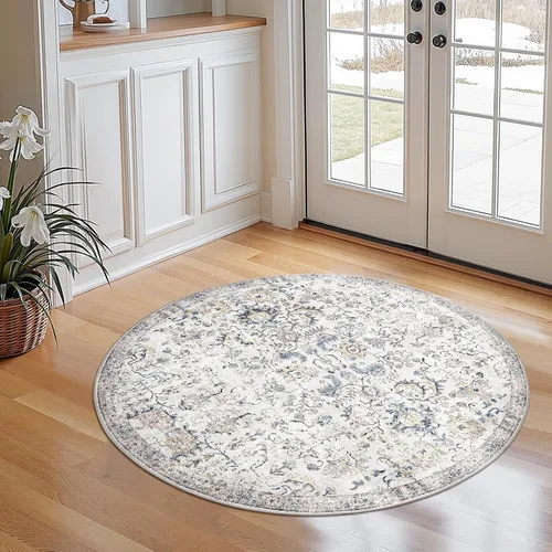 Vista 84 de jinchan Lima - Alfombra simétrica floral geométrica lavable, alfombra de entrada de medio círculo de 2 x 3, alfombra de media luna, suave y Azul