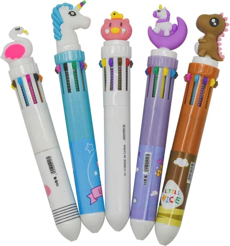 Vista 9 de Maydahui 15 bolígrafos 10 en 1 para lanzadera con diseño de animales en forma de animal de dibujos animados, unicornio, dinosaurio, cerdo, flamenco