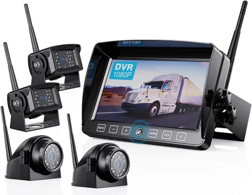 Vista 9 de Sistema de cámara de respaldo inalámbrico HD 1080P 9 pulgadas, DVR Quad Split Monitor, IP69 impermeable, cableado, cámaras de visión lateral