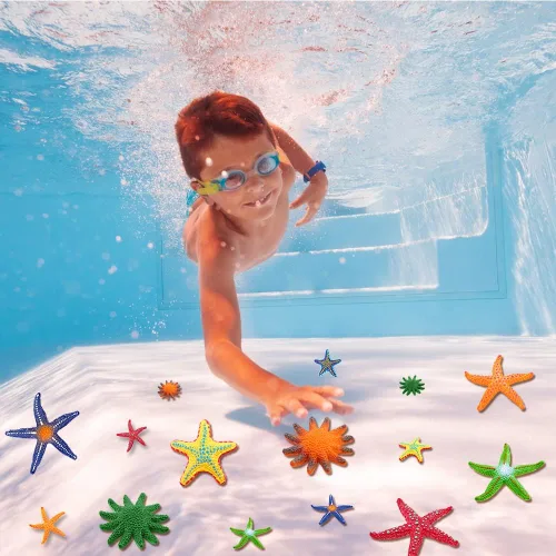 Vista 7 de YUJUN 16 juguetes grandes de piscina de buceo, playa colorida estrella de mar de verano natación bajo el agua, juguetes de piscina de goma suave