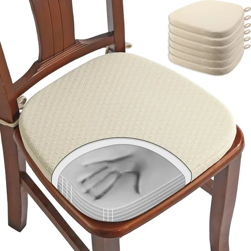 Vista 22 de BUYUE Cojín de Lujo de Espuma Viscoelástica 100% Pura para Silla 1 Paquete, Jacquard 16" Forma de U Cómodo Cojín para Silla de Comedor, Cojín