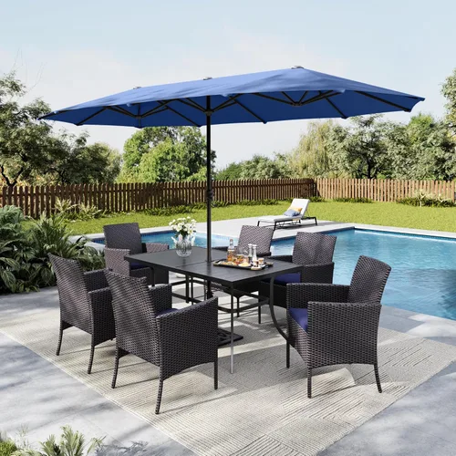Vista 11 de MFSTUDIO Juego de comedor al aire libre para 4, juegos de comedor de 5 piezas, mesa de patio y sillas para 4 con paraguas, juego de muebles de Beige