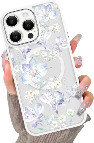 Vista 41 de Compatible con el teléfono 13 Pro - Funda magnética mate translúcida, de lujo, a prueba de golpes, magnética y con bonito patrón de flores, carcasa