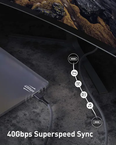 Vista 3 de Maxonar [1 pie] Cable Thunderbolt 4, cable Thunderbolt corto de 40 Gbps con carga de 240 W y 8K/5K @60 Hz compatible con Thunderbolt 4/3, USB 4