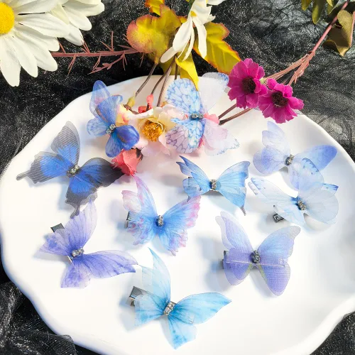 Vista 6 de Clip de mariposa para decoración del cabello, pinzas para el cabello de mariposa en movimiento para niñas (Bule-10PCS)