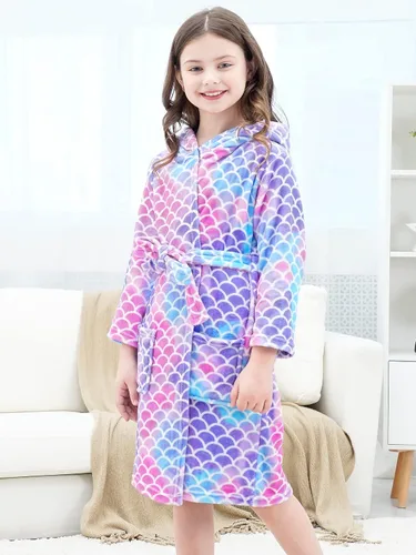 Vista 4 de Doctor Unicorn Bata de Baño Suave con Capucha de Arcoíris Ropa de Dormir para Niñas