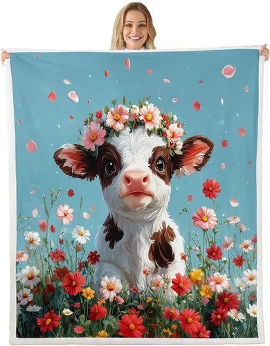 Vista 6 de Manfei Cute Cat Kids Throw Blanket Flower Heart Print Fuzzy Blanket for Boy Girls Room Decor, Kawaii Animal Theme Blanket for Bed Couch Sofa, Soft