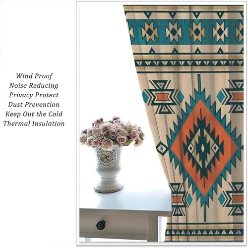 Vista 63 de Cortinas con patrón geométrico tribal, estilo suroeste, azteca, rústico, occidental, nativo americano, opacas, con bolsillo para barra, decoración
