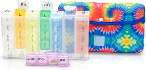 Vista 8 de Made Easy Kit Pastillero grande para 7 días/28 compartimentos en neopreno con pastillero de almacenamiento diario en la mañana, mediodía, víspera