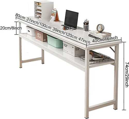 Vista 2 de Escritorio para computadora de oficina en casa, escritorio pequeño de estilo moderno y simple, mesa de trabajo compacta de PC con estantes