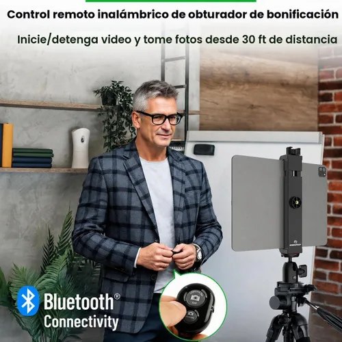 Vista 4 de Adaptador de montaje en trípode para iPad con control remoto Bluetooth, funciona con todas las tabletas