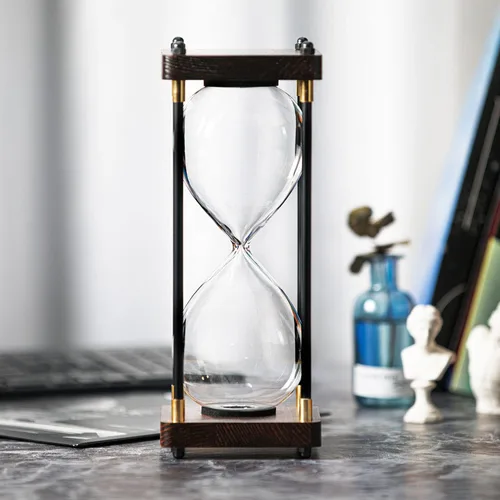 Vista 2 de Temporizador de reloj de arena rellenable, temporizador de arena decorativo con marco de madera negro (reloj de arena vacío, tamaño grande)