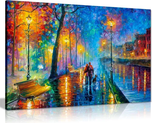 Vista 20 de Pareja bajo un paraguas por Leonid Afremov - Lienzo decorativo para pared (12 x 8 pulgadas)
