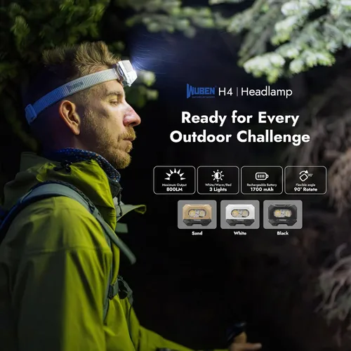 Vista 2 de WUBEN Linterna frontal LED H4 recargable, 800 lúmenes, linterna frontal súper brillante, linterna frontal impermeable IP68 con sensor de movimiento