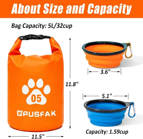 Vista 2 de Bolsa de almacenamiento de alimentos para mascotas con cuenco (32 tazas) – Bolsa de viaje de comida para perros con cremallera superior enrollable