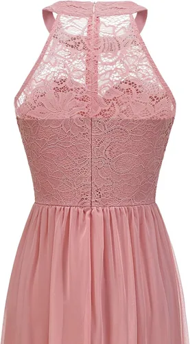 Vista 7 de Vestido formal de encaje floral halter sin mangas para mujer vestido de dama de honor